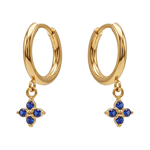 Cr�oles en acier dor� lisses articul�es avec pampille fleur d'oxydes bleus