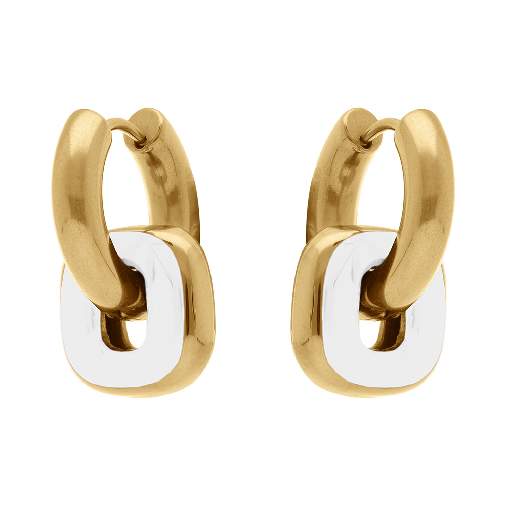 Cr�oles en acier dor� maillons  entrem�l�s  dont un en r�sine blanche - Vue 1