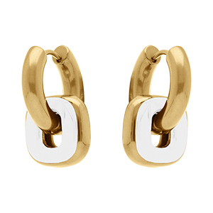 Croles en acier dor maillons  entremls  dont un en rsine blanche