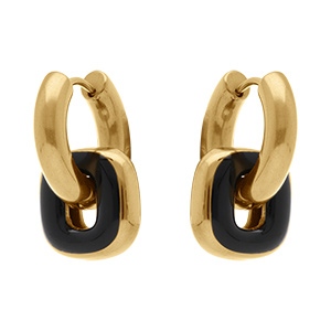 Cr�oles en acier dor� maillons entrem�l�s dont un en r�sine noire