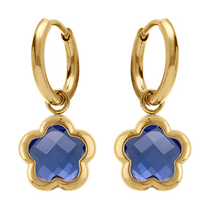 Cr�oles en acier dor� pastille fleur d'oxydes bleu fonc�