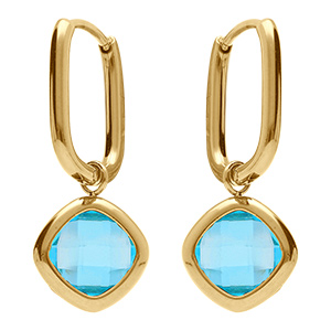 Cr�oles en acier dor� rectangulaire articul�e avec oxyde carr� bleu ciel