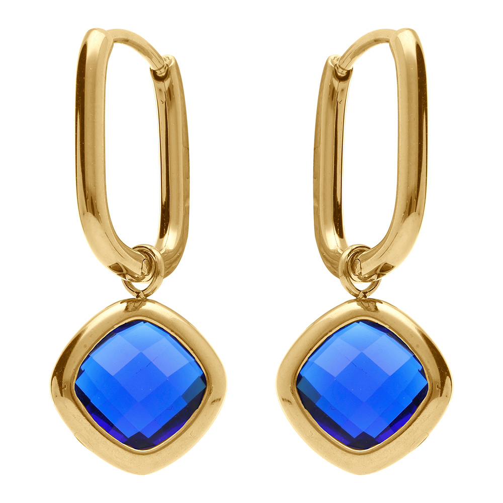 Cr�oles en acier dor� rectangulaire articul�e avec oxyde carr� bleu fonc� - Vue 1