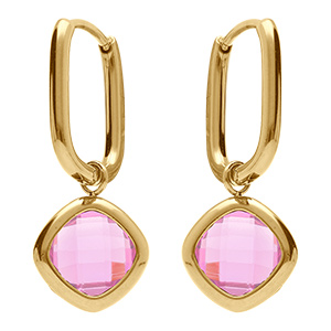 Cr�oles en acier dor� rectangulaire articul�e avec oxyde carr� rose