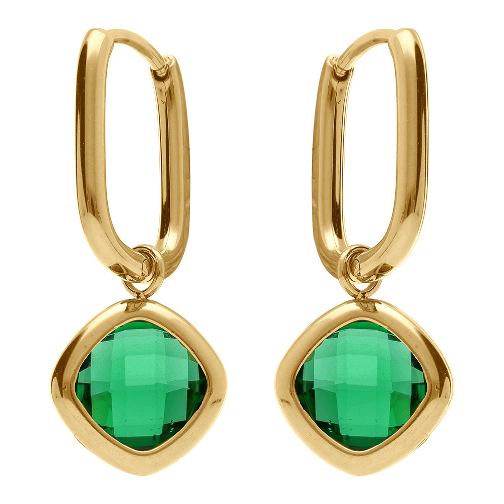 Cr�oles en acier dor� rectangulaire articul�e avec oxyde carr� vert - Vue 1