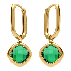 Cr�oles en acier dor� rectangulaire articul�e avec oxyde carr� vert