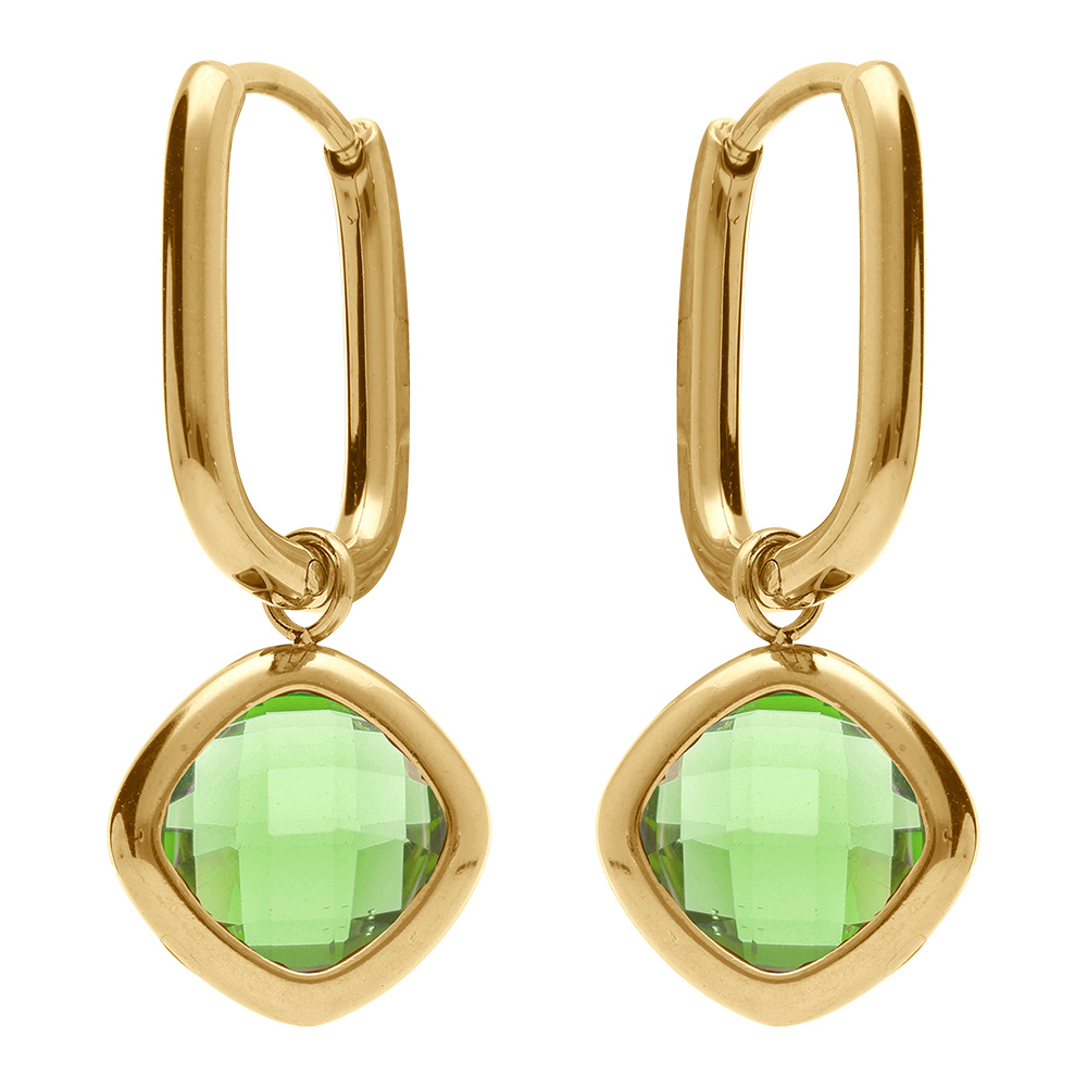 Cr�oles en acier dor� rectangulaire articul�e avec oxyde carr� vert clair - Vue 1