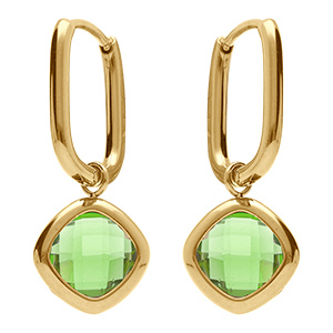 Cr�oles en acier dor� rectangulaire articul�e avec oxyde carr� vert clair