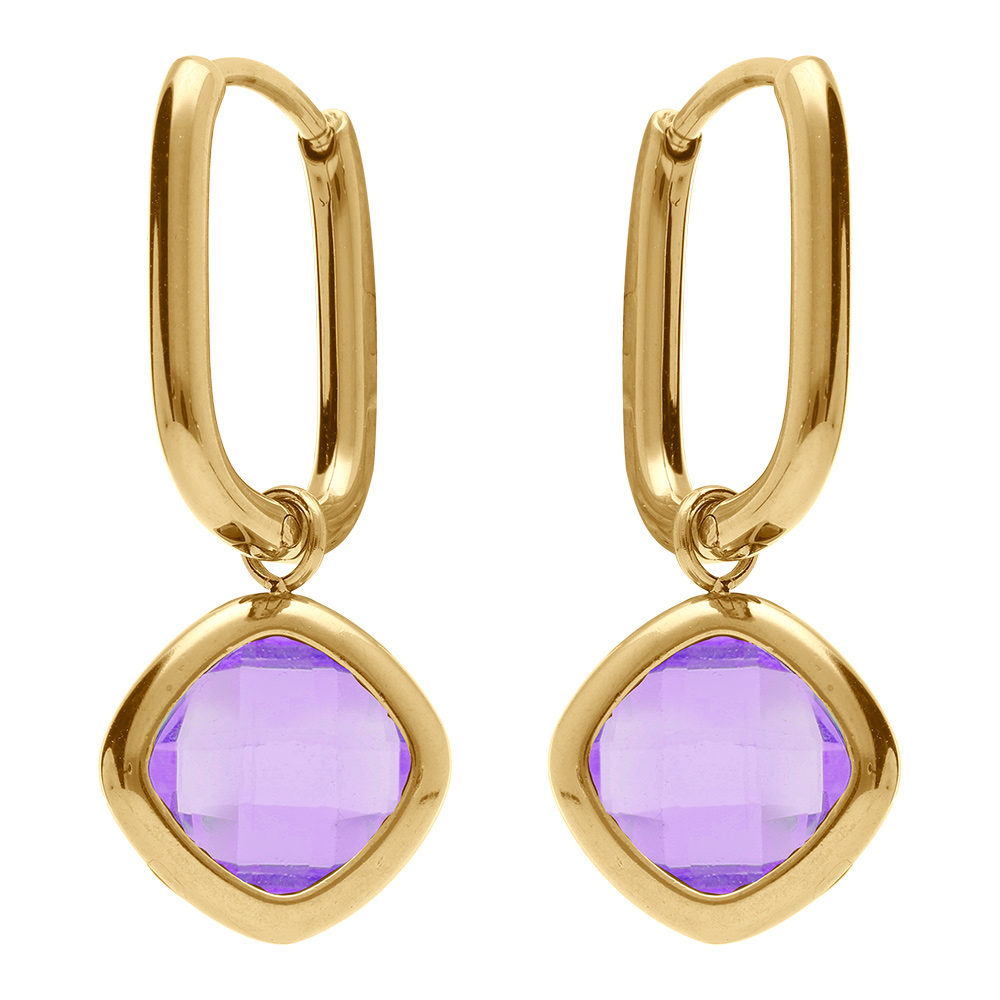 Cr�oles en acier dor� rectangulaire articul�e avec oxyde carr� violet - Vue 1