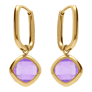 Cr�oles en acier dor� rectangulaire articul�e avec oxyde carr� violet