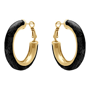 Cr�oles en acier dor� ronde ronde 38mm fil 7mm noir tige et clapet