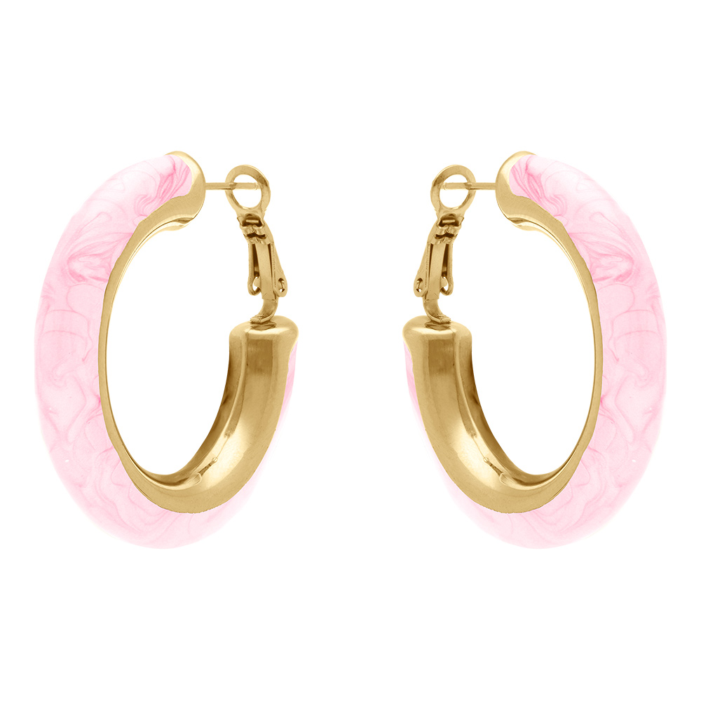Cr�oles en acier dor� ronde ronde 38mm fil 7mm rose clair nacr� tige et clapet - Vue 1