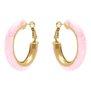 Cr�oles en acier dor� ronde ronde 38mm fil 7mm rose clair nacr� tige et clapet