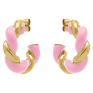 Cr�oles en acier dor� torsad�es avec r�sine rose