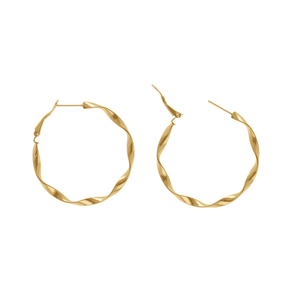 Cr�oles en acier dor� torsades tige et clapet 40mm - Vue 1