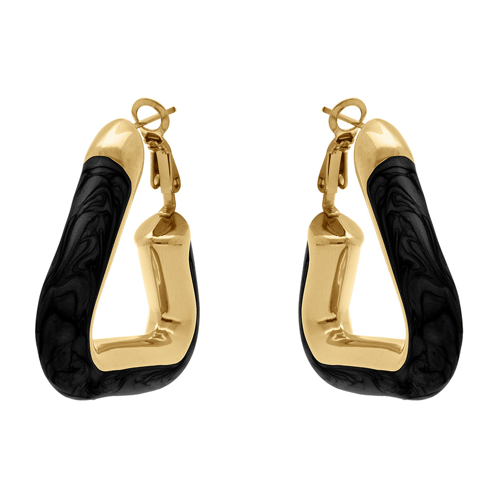 Cr�oles en acier dor� triangle 35 x 33mm noir tige et clapet - Vue 1