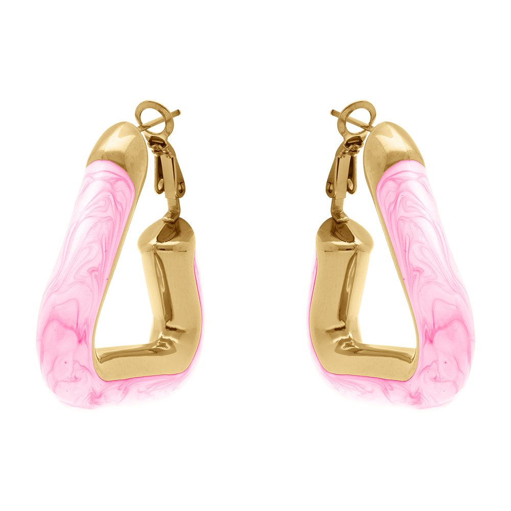 Cr�oles en acier dor� triangle 35 x 33mm rose nacr� tige et clapet - Vue 1