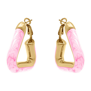 Cr�oles en acier dor� triangle 35 x 33mm rose nacr� tige et clapet