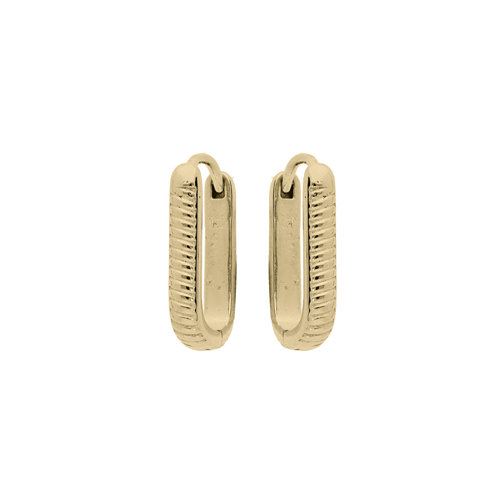 Cr�oles en acier et PVD jaune articul�e rectangulaire 12x17mm stri�es - Vue 1