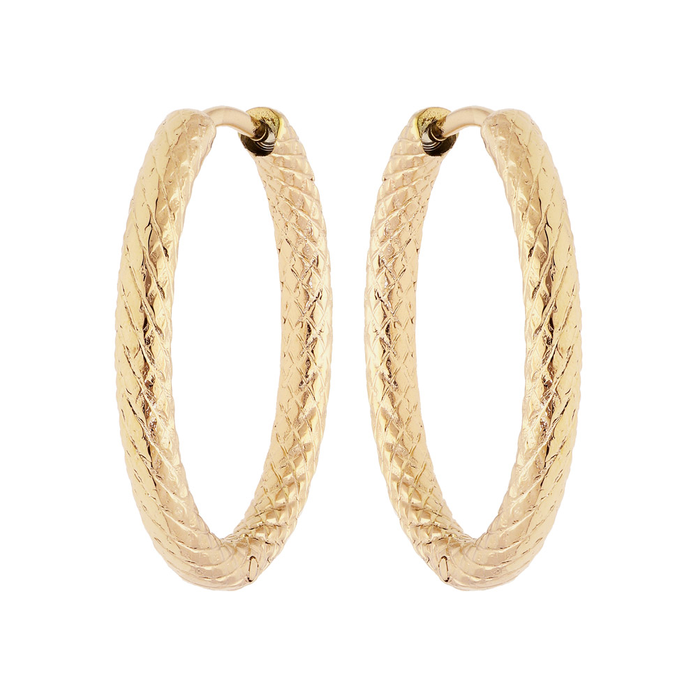 Cr�oles en acier et PVD jaune fantaisie motif �pis en 23mm - Vue 1