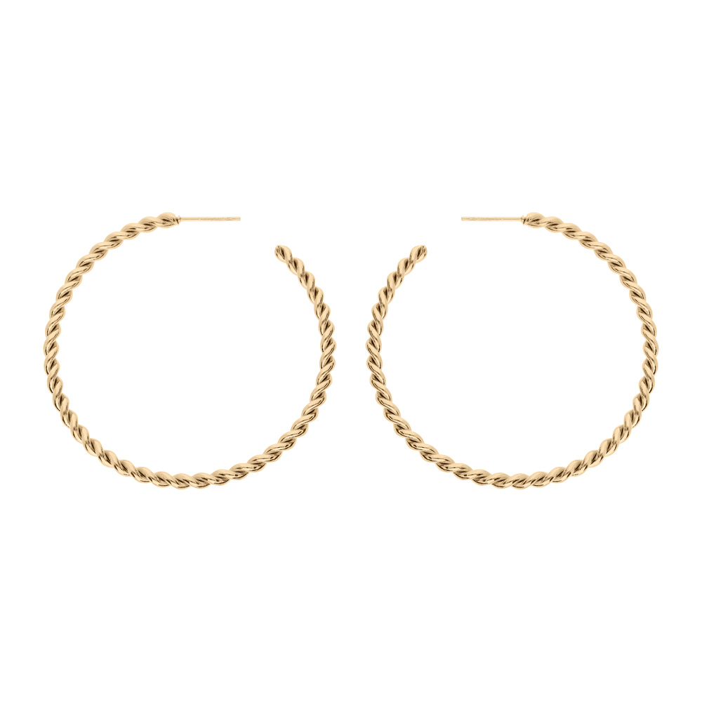 Croles en acier et PVD jaune fantaisies torsades diamtre 52mm - Vue 1