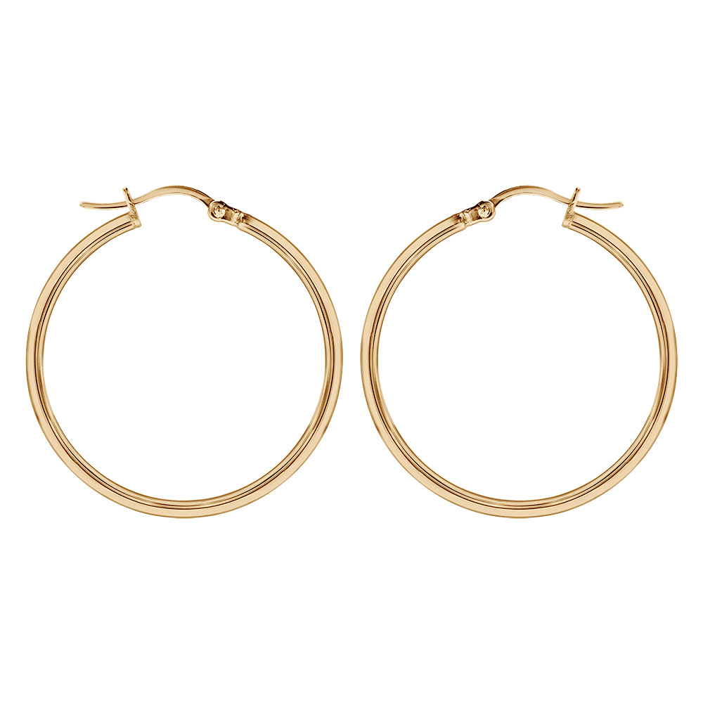 Croles en acier et PVD jaune fil lisse 34 mm et fermoir crochet - Vue 1