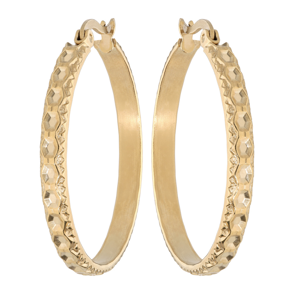 Cr�oles en acier et PVD jaune martel�e diam�tre 33mm - Vue 1