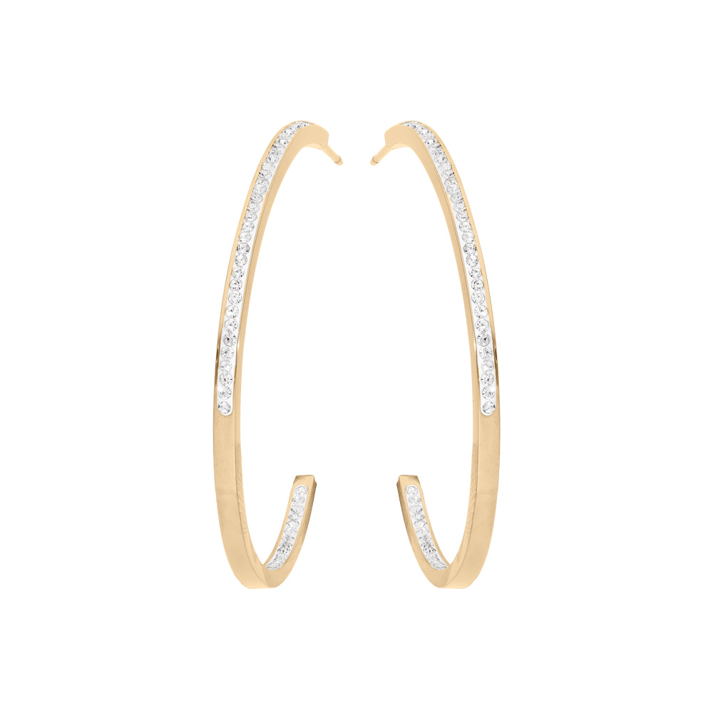 Croles en acier et PVD jaune ornes de cristaux blancs - Vue 1