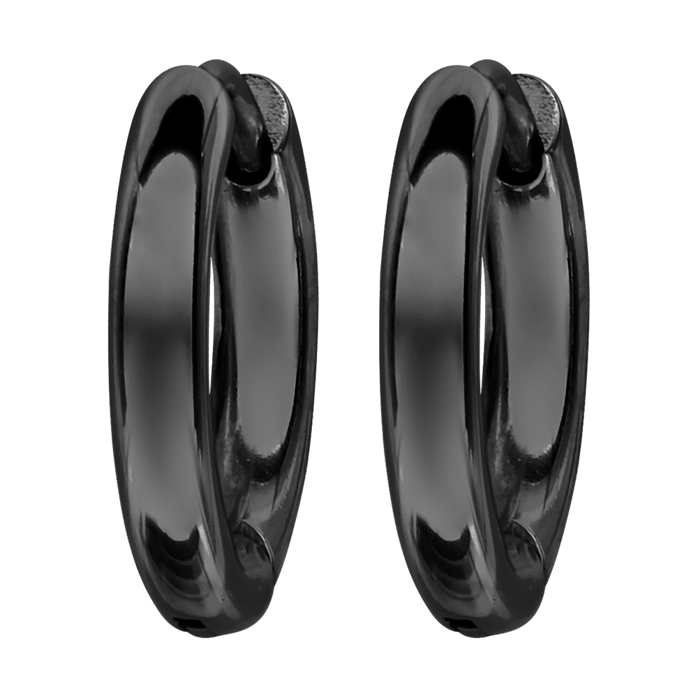 Cr�oles en acier et PVD noir articul�es fil rond 3mm et diam�tre ext 15 mm - Vue 1