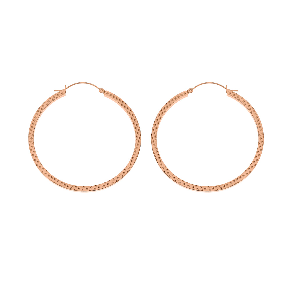 Cr�oles en acier et PVD rose fil carr� et martel� en losange 65mm - Vue 1