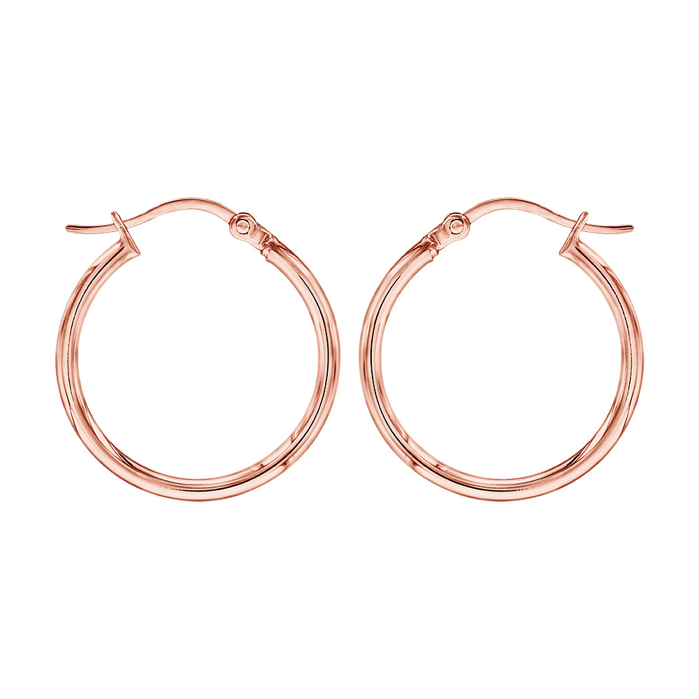 Cr�oles en acier et PVD rose fil lisse 24 mm et fermoir crochet - Vue 1