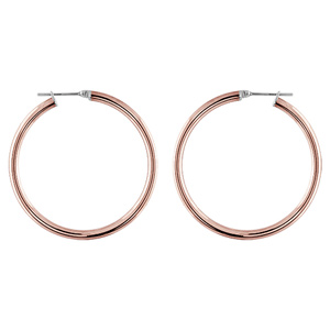 Créoles en acier et PVD rose fil lisse 3mm et 57mm diamètre et fermoir crochet - Vue 1