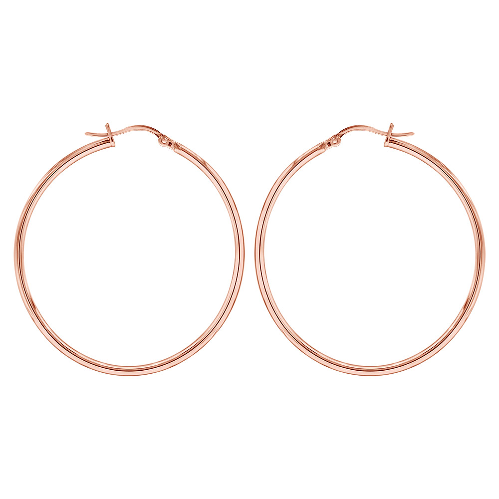 Cr�oles en acier et PVD rose fil lisse 43 mm et fermoir crochet - Vue 1