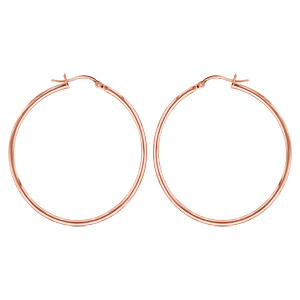 Créoles en acier et PVD rose fil lisse 44 mm et fermoir crochet - Vue 1