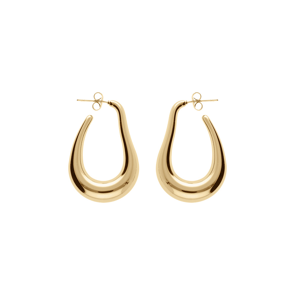 Croles en acier PVD dor longue goutte lisse hauteur 34mm - Vue 1