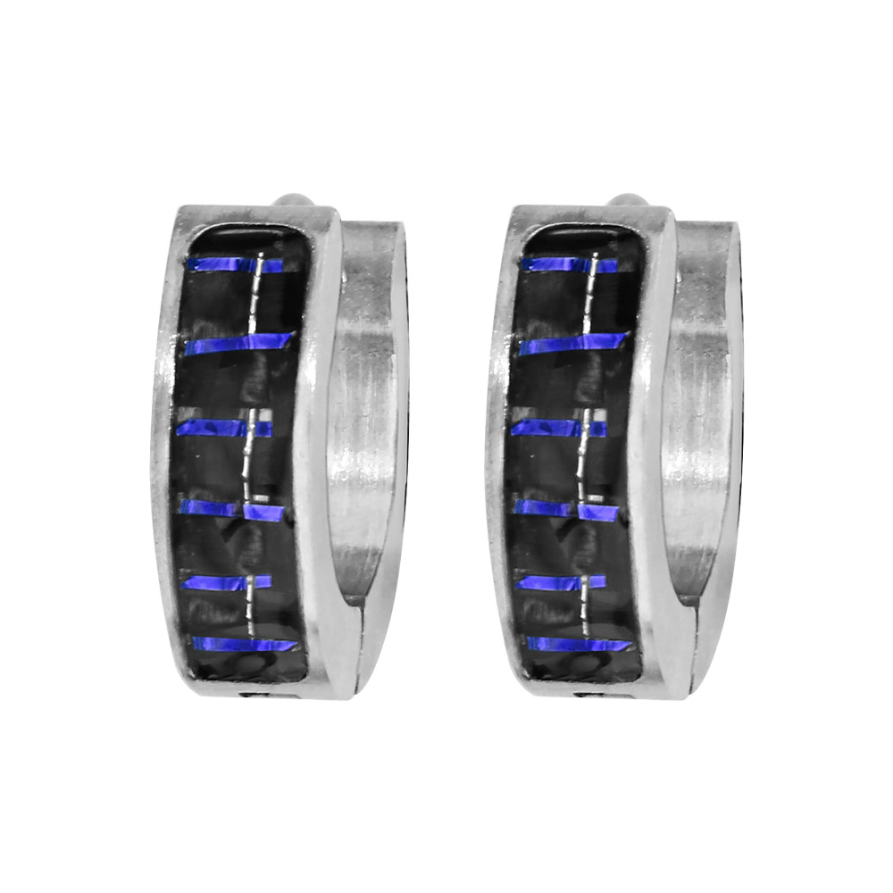 Cr�oles en acier satin� avec bande noire et fils bleus - Vue 1