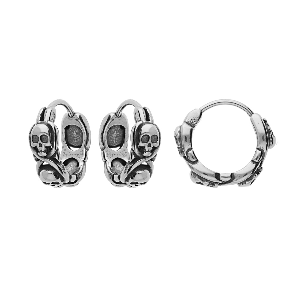 Boucles D'oreilles Créoles Tête De Mort - Acier - EtNox - Style Skull Gothique