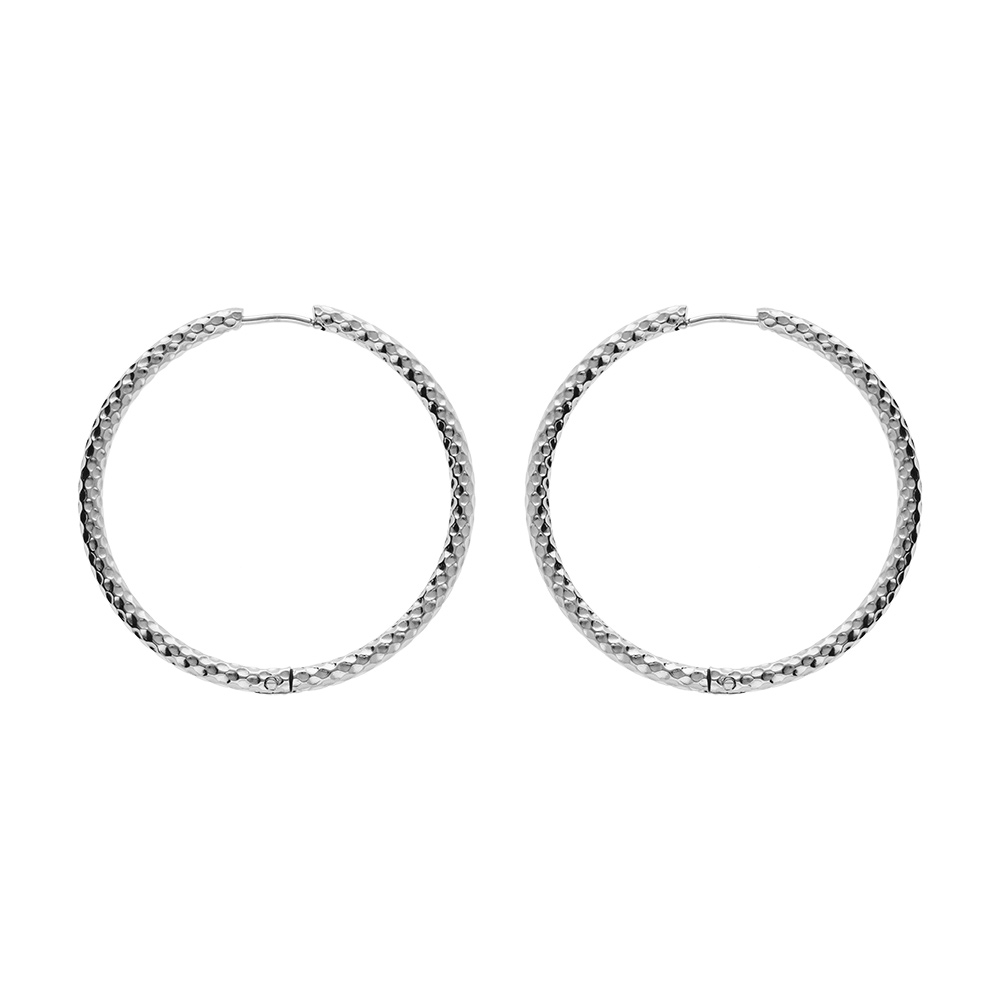 Créoles En Acier Articulée Rectangulaire 12x17mm Striées