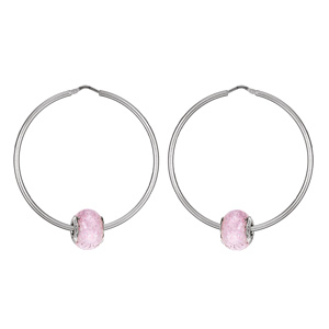 Cr�oles en argent avec Charms cr�ation rose d�licatesse