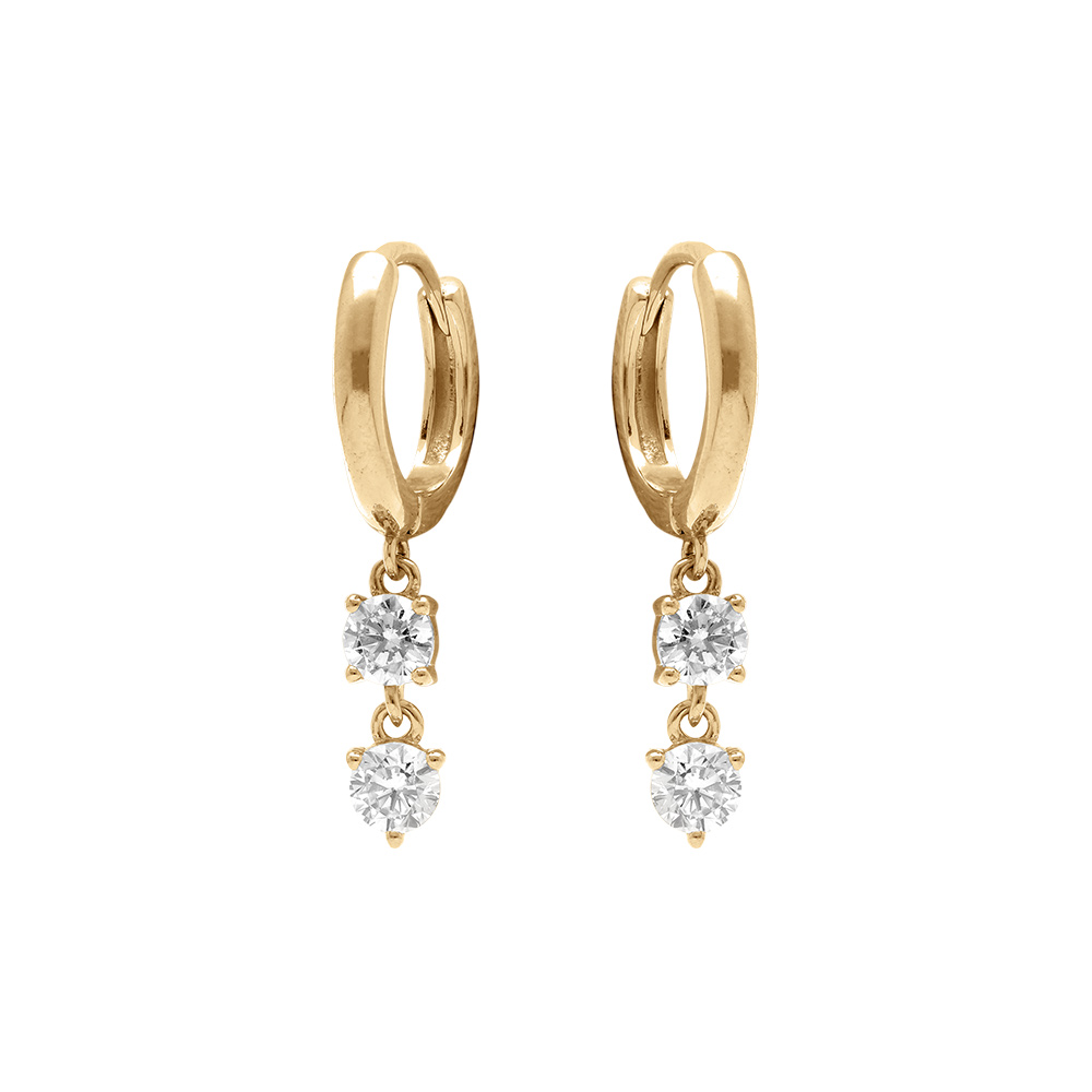 Cr�oles en argent dor� articul�es deux oxydes blancs pendants - Vue 1