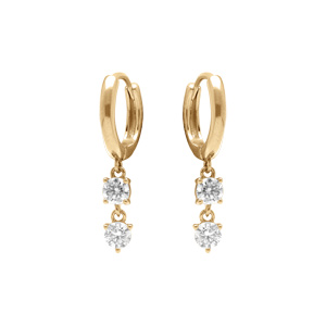 Créoles en argent doré articulées deux oxydes blancs pendants - Vue 1