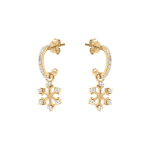 Créoles en argent doré articulées oxydes blancs motif flocon de neige pendant - Vue 1