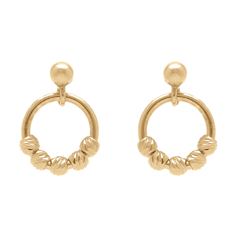 Croles en argent dor avec boules diamantes - Vue 1