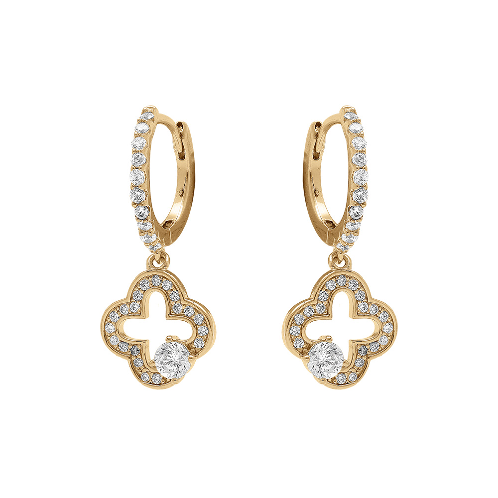 Cr�oles en argent dor� avec fleur oxydes blancs - Vue 1