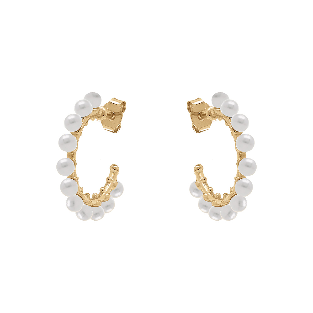 Cr�oles en argent dor� perle de culture d\'eau douce blanche - Vue 1