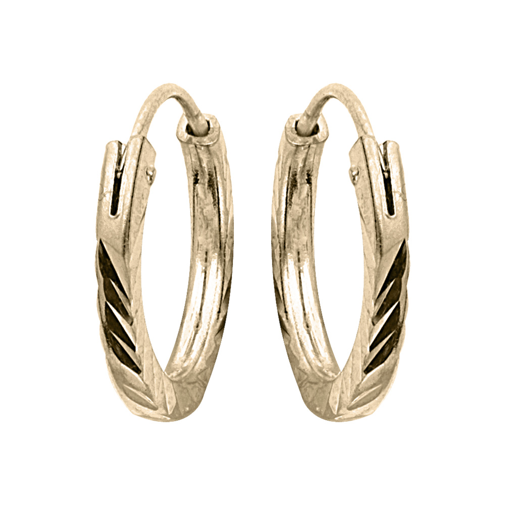 Croles en argent et dorure jaune face plate diamante strie 11mm - Vue 1