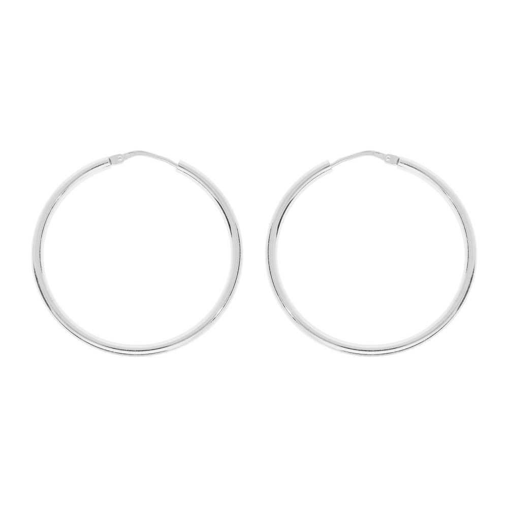 Cr�oles en Argent fil lisse diam�tre 34mm - Vue 1