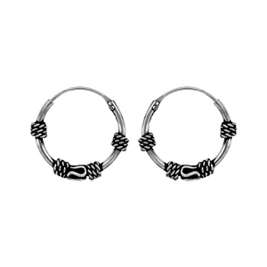 Créoles en argent patiné avec motifs enroulés, striés et serpentins séparés - Vue 1
