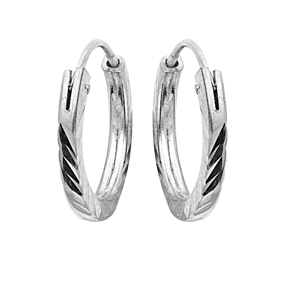 Croles en argent platin face plate diamante strie 11mm - Vue 1