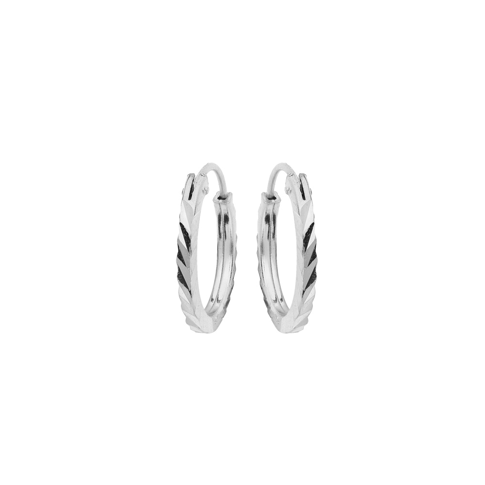Cr�oles en argent platin� face plate diamant�e stri�e 13mm - Vue 1